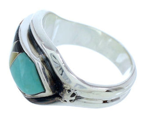 Southwest Multicolor Inlay Silver Ring Size 6-1/4 YS72302